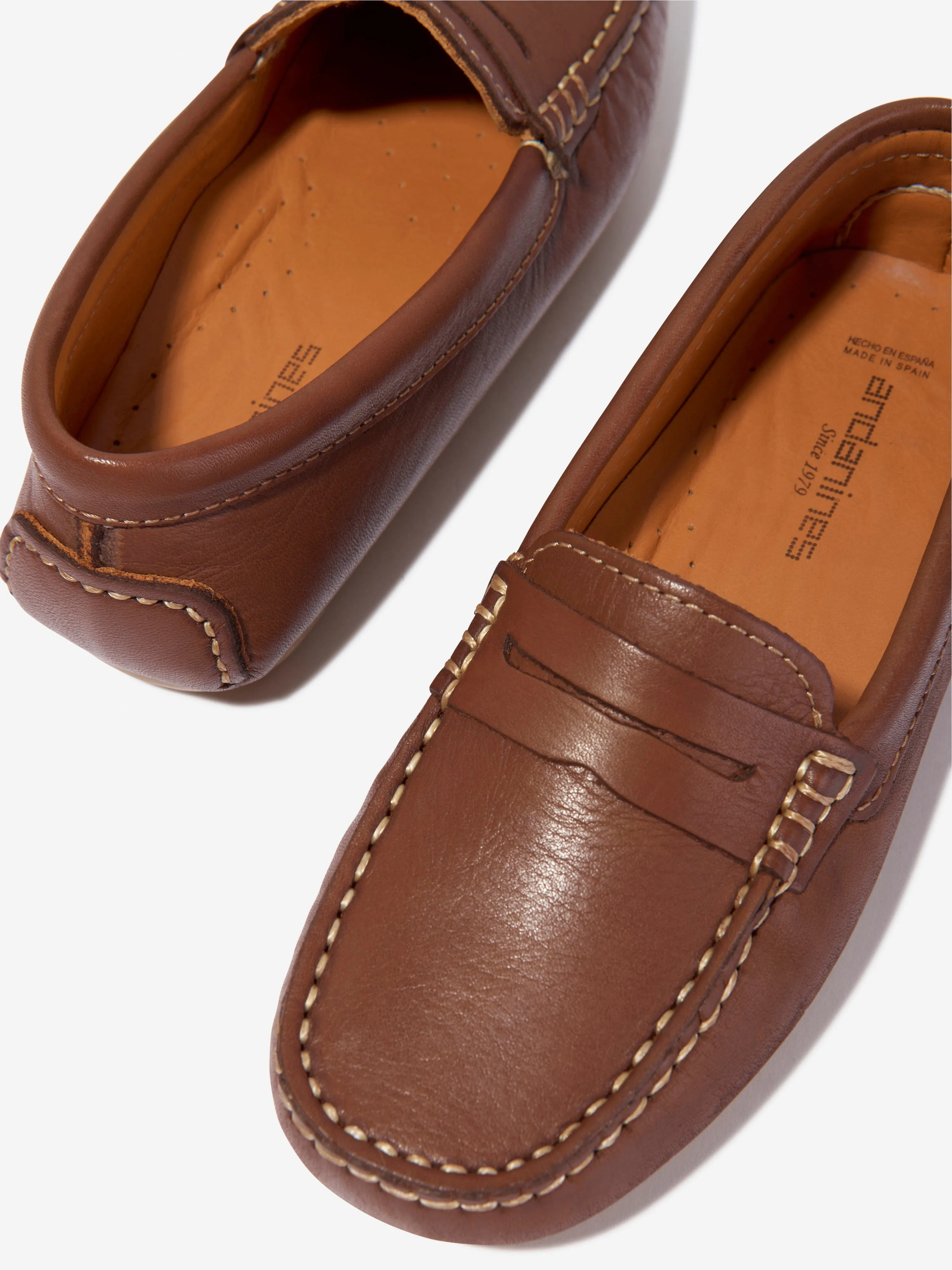 Andanines Boys Leather Boat Shoes in Tan