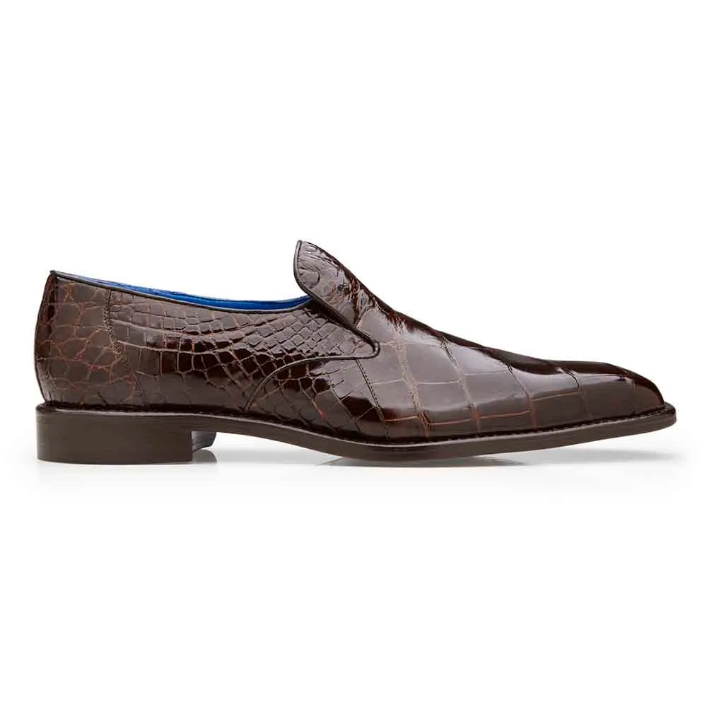 Belvedere Genova Men's Slip-On Brown Alligator Loafers