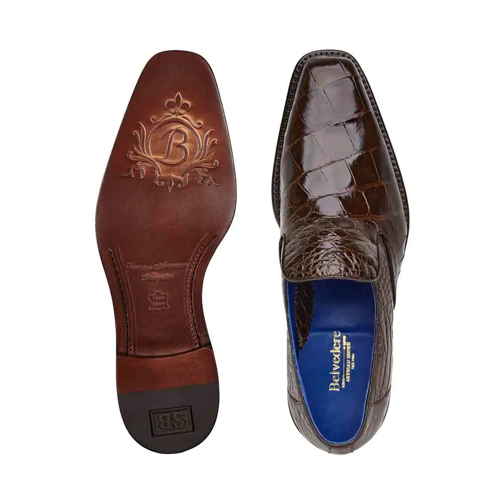 Belvedere Genova Men's Slip-On Brown Alligator Loafers