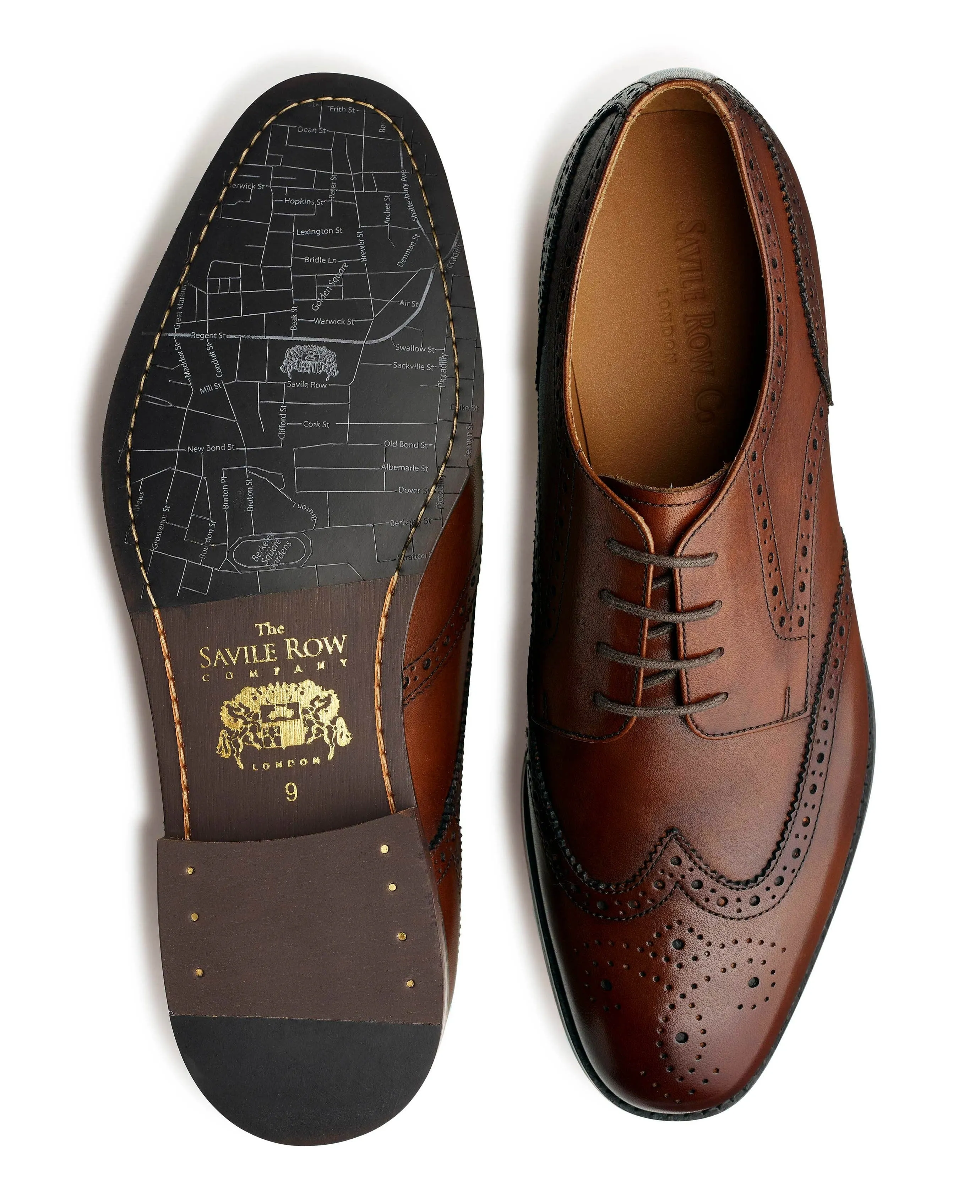 Chocolate Brown Leather Derby Shoes With Brogue Detailing