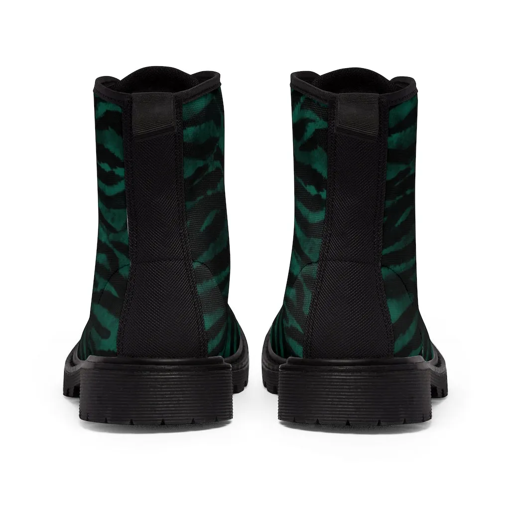 Green Tiger Striped Men's Boots, Best Hiking Animal Print Winter Boots Laced Up Shoes For Men