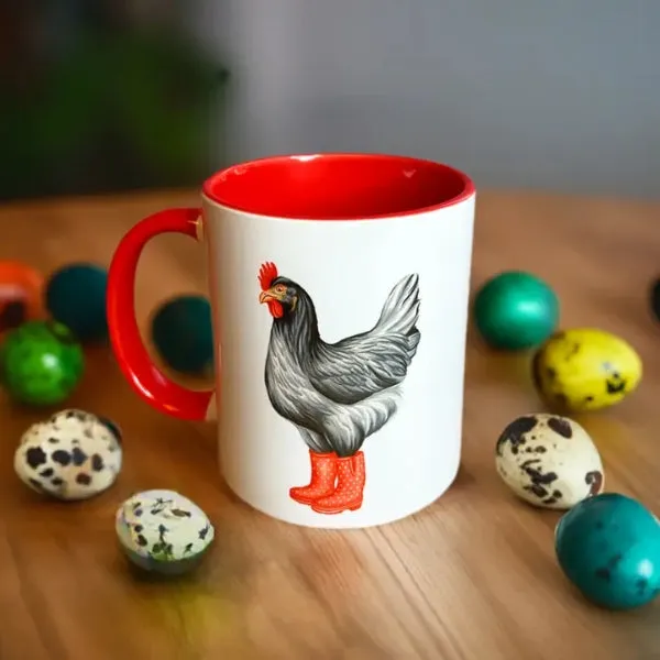 Hen Wearing Red Rain Boots Mug