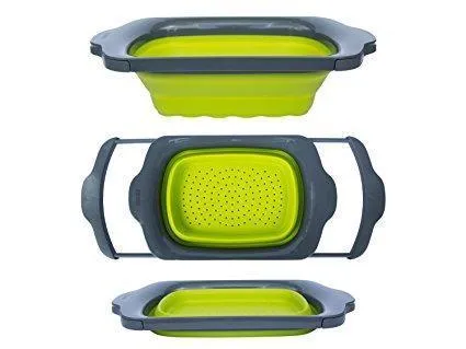 Kitchen Collapsible Silicone Colander Strainer Expands to 24 Over the Sink Basket Cooking Water Drainage