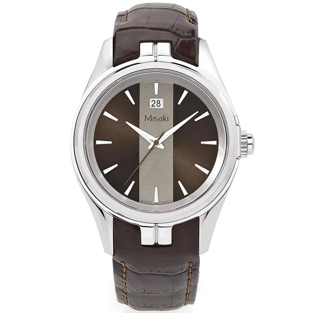 Misaki ADRENALINBRS Stylish Brown Leather Strap Mens Watch