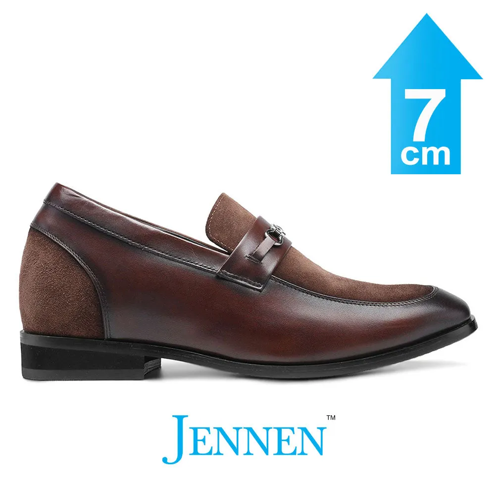 Mr. Bramble 7cm | 2.8 inches Brown Leather Slip On Formal Elevator Shoes