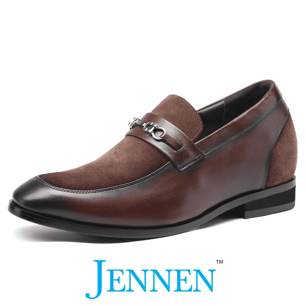 Mr. Bramble 7cm | 2.8 inches Brown Leather Slip On Formal Elevator Shoes