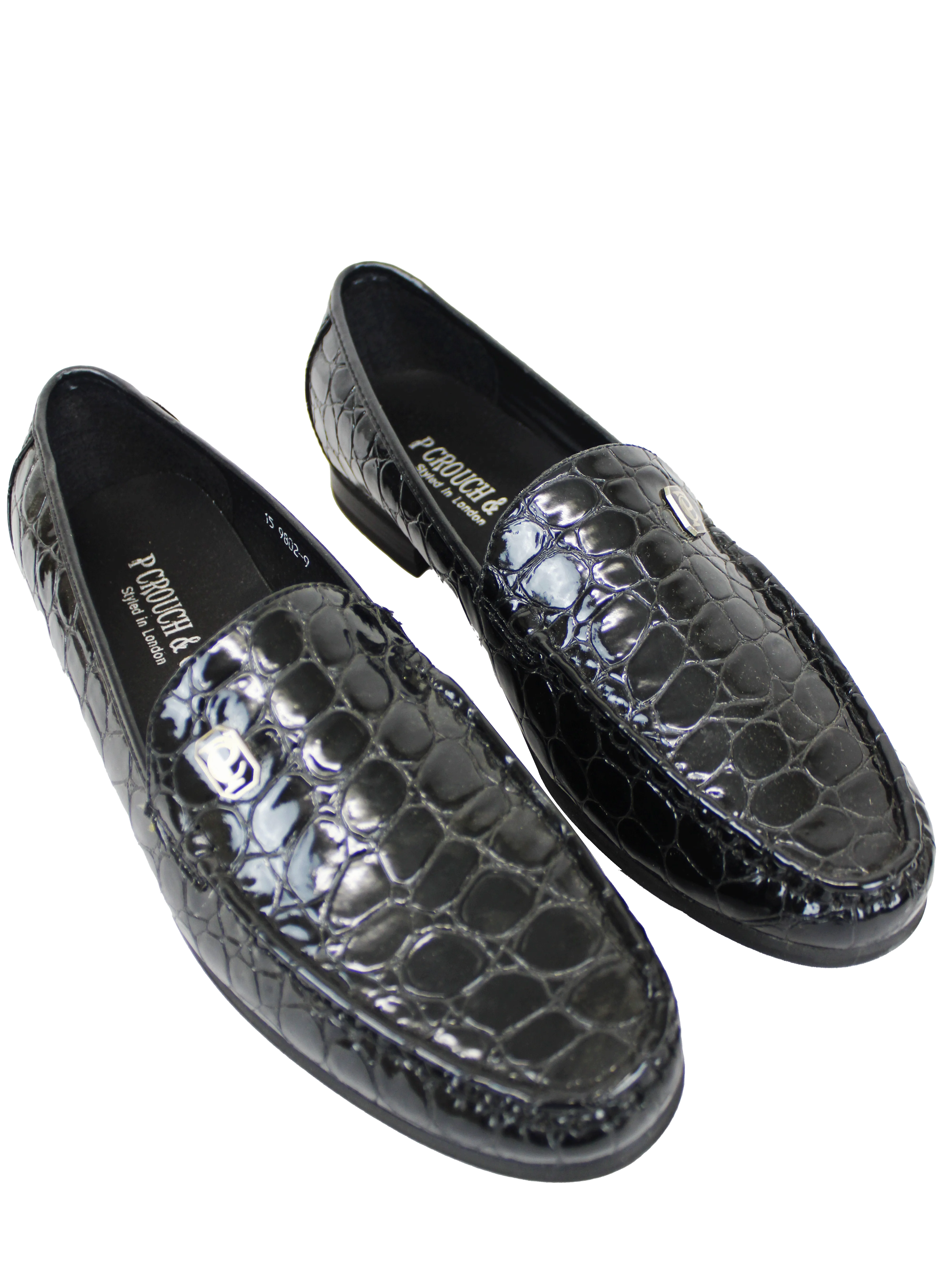 P CROUCH & CO Black Croc Slip On