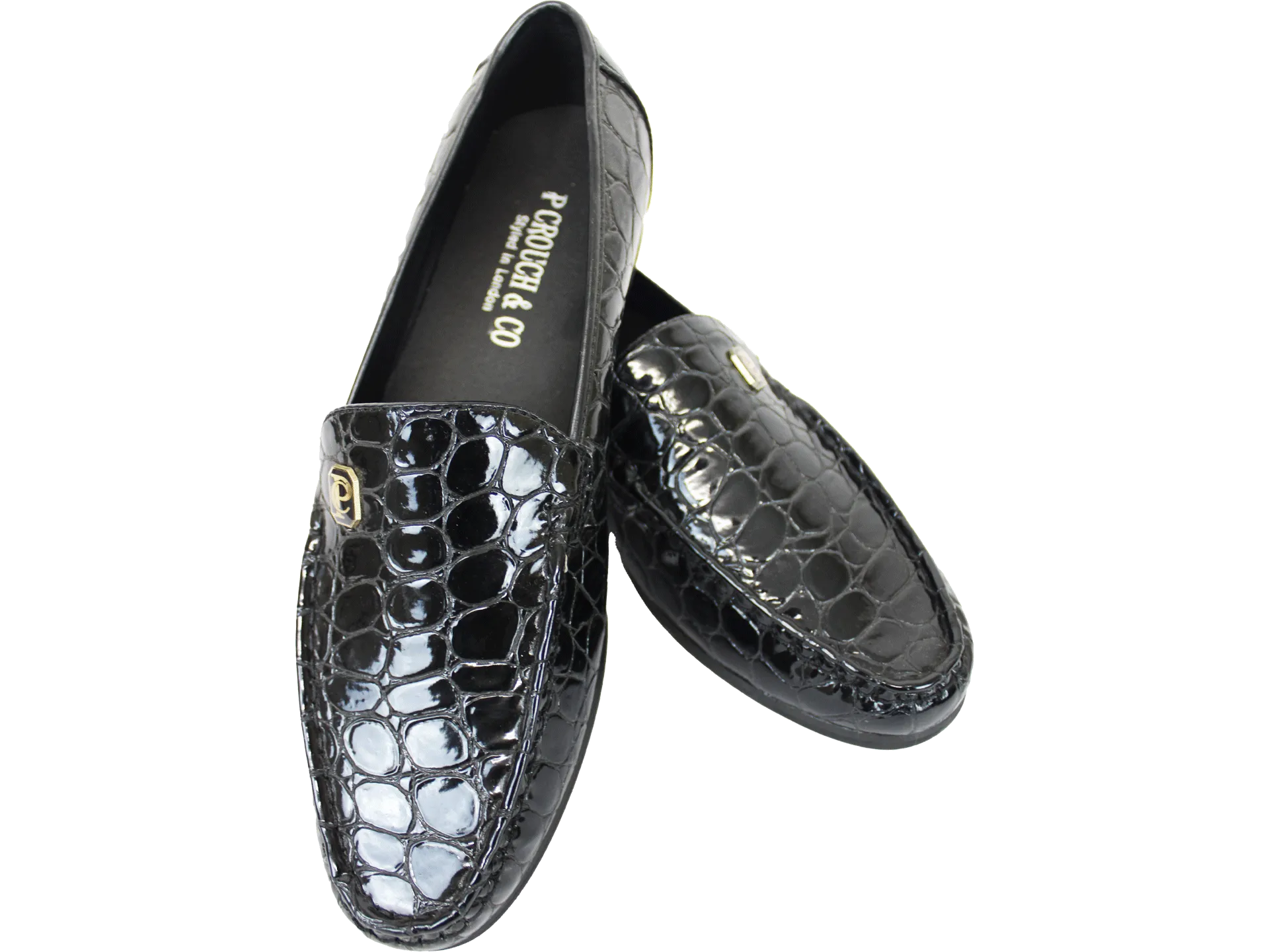 P CROUCH & CO Black Croc Slip On