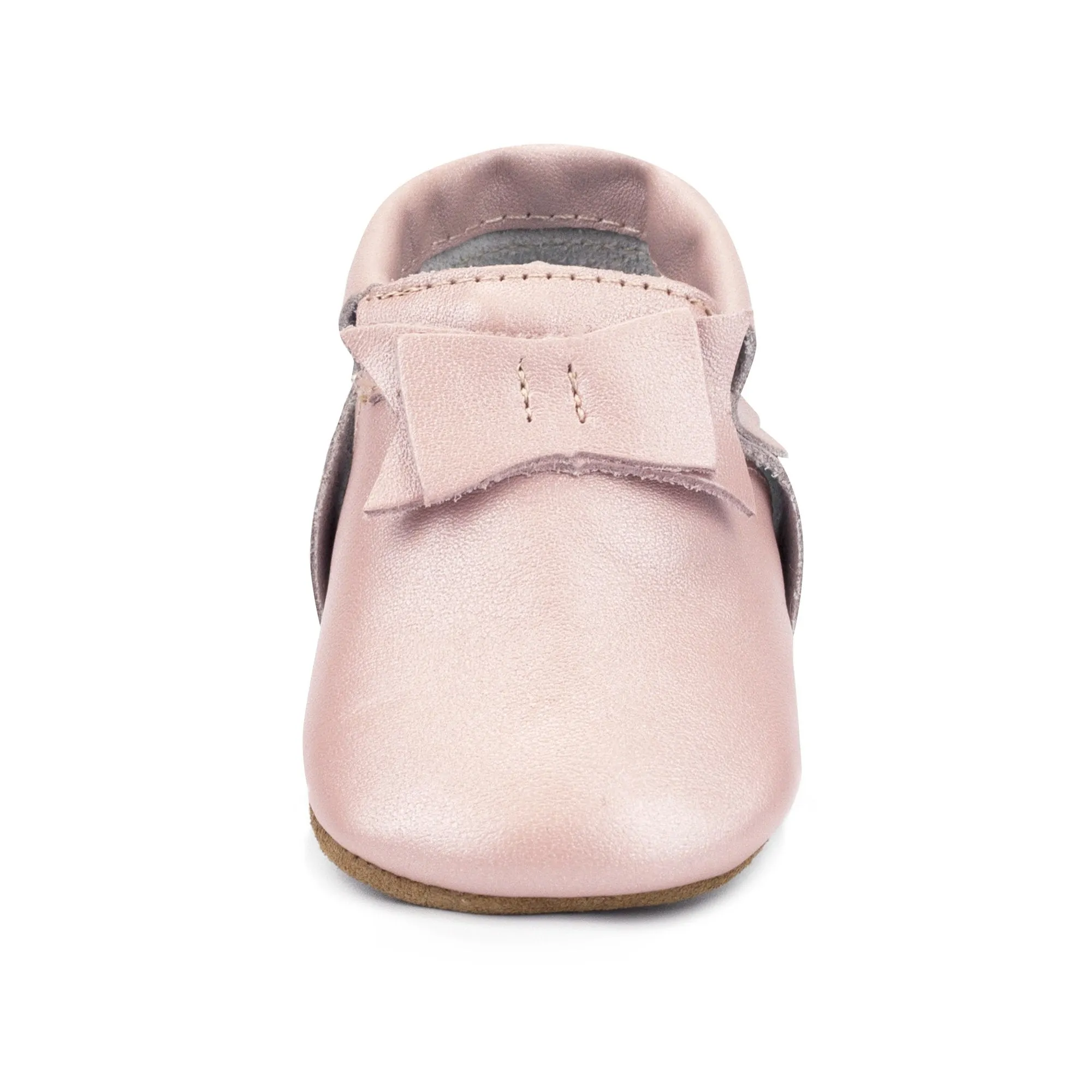 Pink Shimmer Leather Bow Moccasins