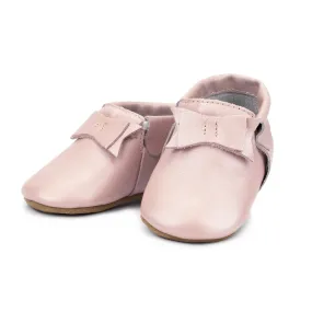 Pink Shimmer Leather Bow Moccasins