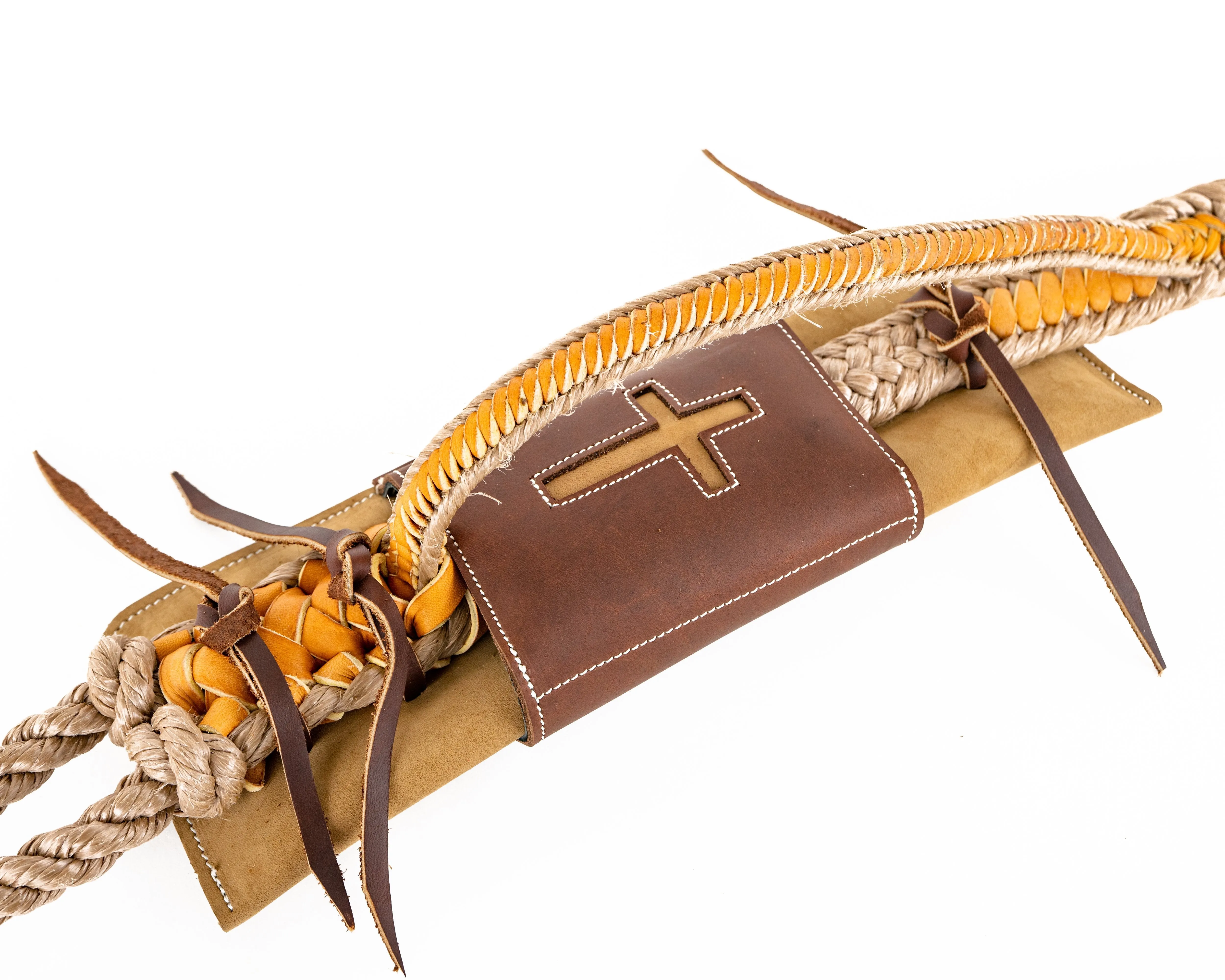 Pro Leather Covered Bull Rope Pad with Cross Inlay - Tan & Brown