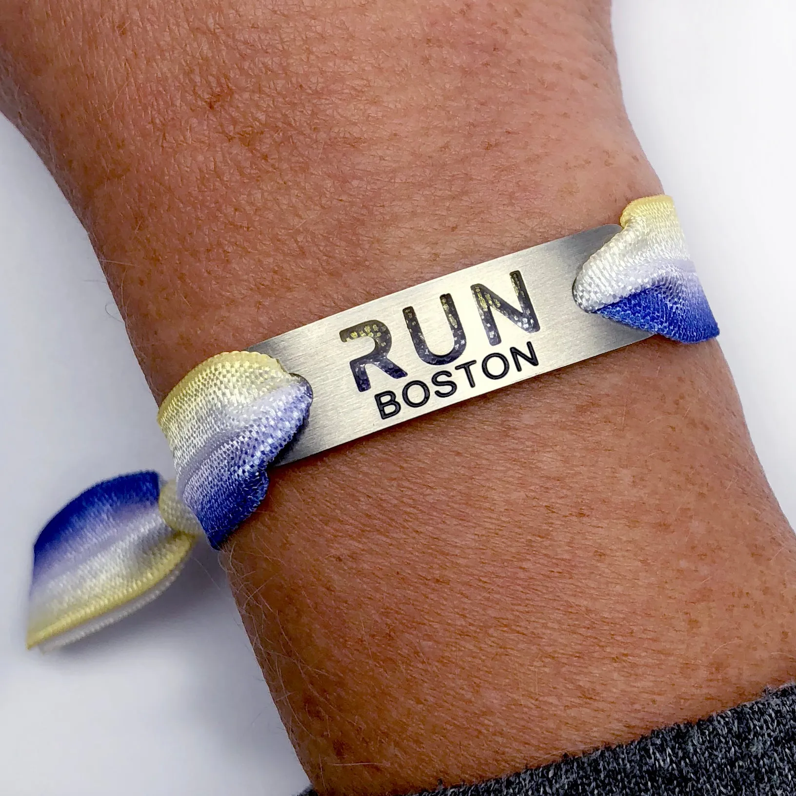 RUN BOSTON - UNICORN INSPIRED - Blue/Yellow Tie Stretchy Running Bracelet