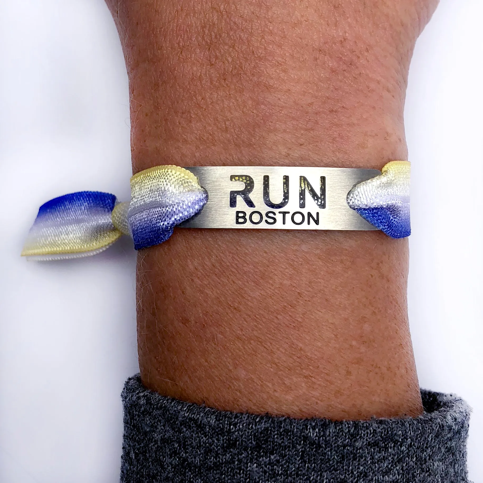 RUN BOSTON - UNICORN INSPIRED - Blue/Yellow Tie Stretchy Running Bracelet