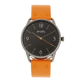 Simplify The 6300 Leather-Band Watch - Orange/Black