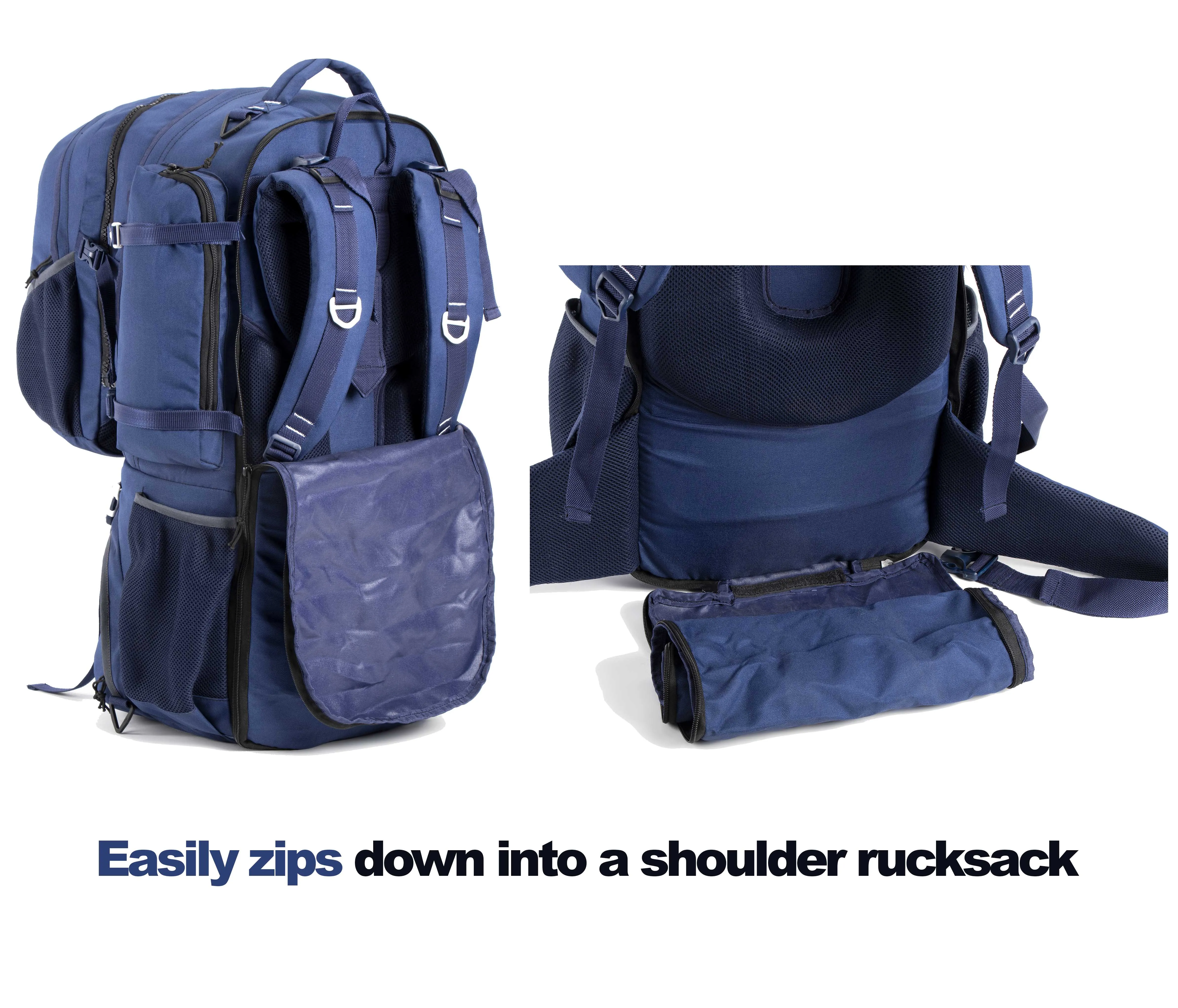 Tripole Voyager Rucksack and Backpack for Travelling with Detachable Bag | 70 Litres | Navy Blue